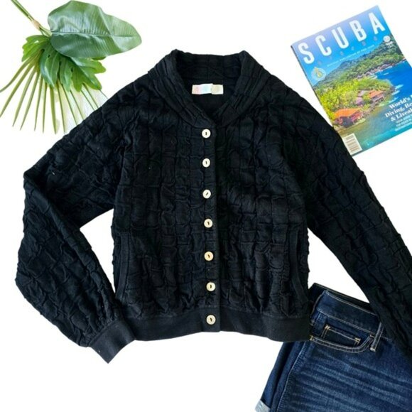 Free People Beach Women’s Cardigan Top Size Small Black Textured Cork Buttons - Picture 13 of 13